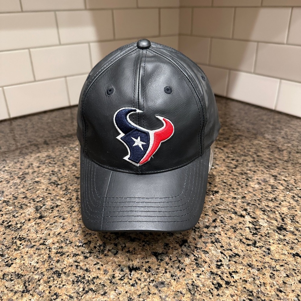 Houston Texans Hat Reebok Faux Leather Baseball Cap NFL Black New Deadstock